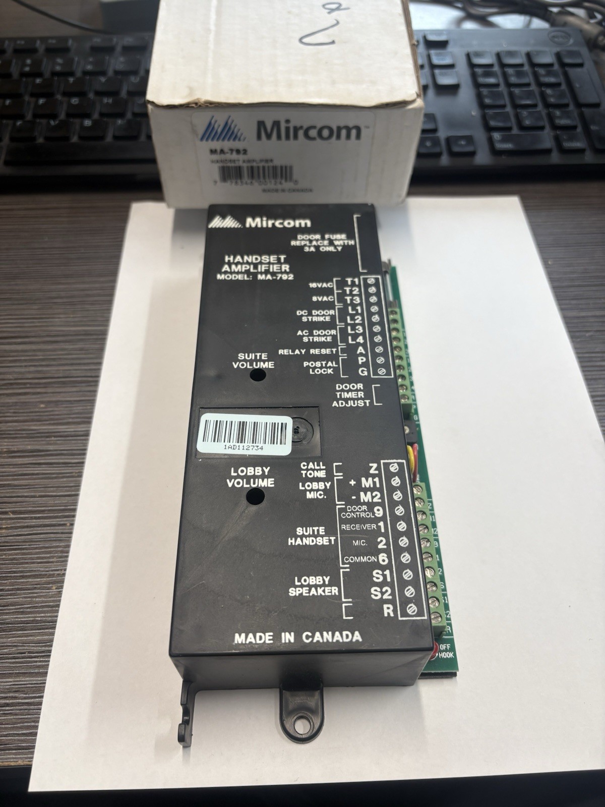 Mircom MA-792 HANDSET Apartment Intercom Amplifier LIKE NEW