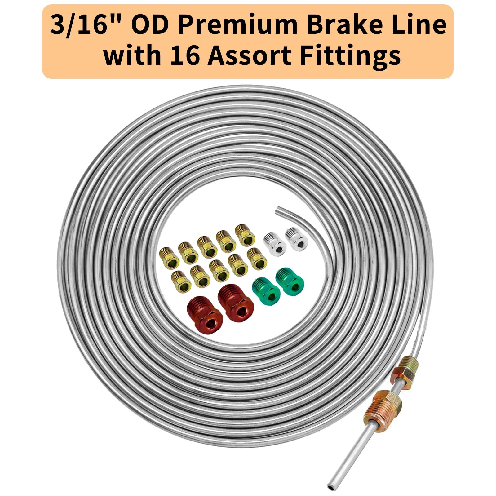 3/16″ Stainless Steel Brake Line Kit – 25 Feet Heavy-Duty & Rust-Proof Brake Tub