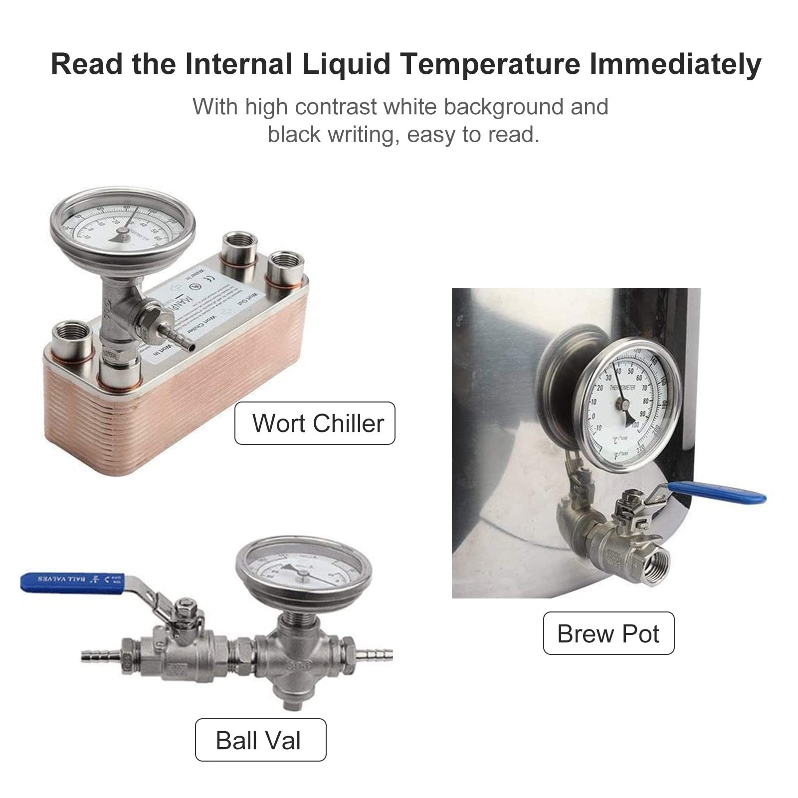 Stainless Steel Kettle Thermometer for Home Brewing, 1/2 NPT with Lock Nut & …