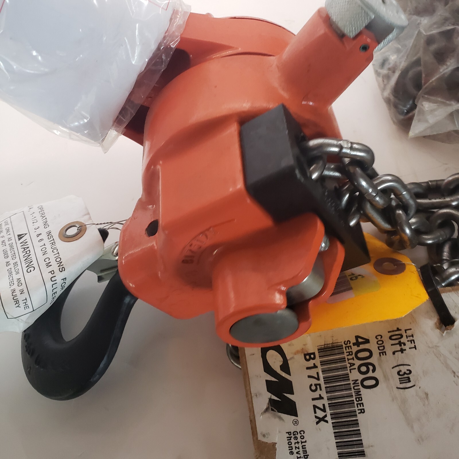 CM 4060 Manual Lever Hoist: 1,500 lb Limit, 58 lb Pull to Lift Load, 1 Chain