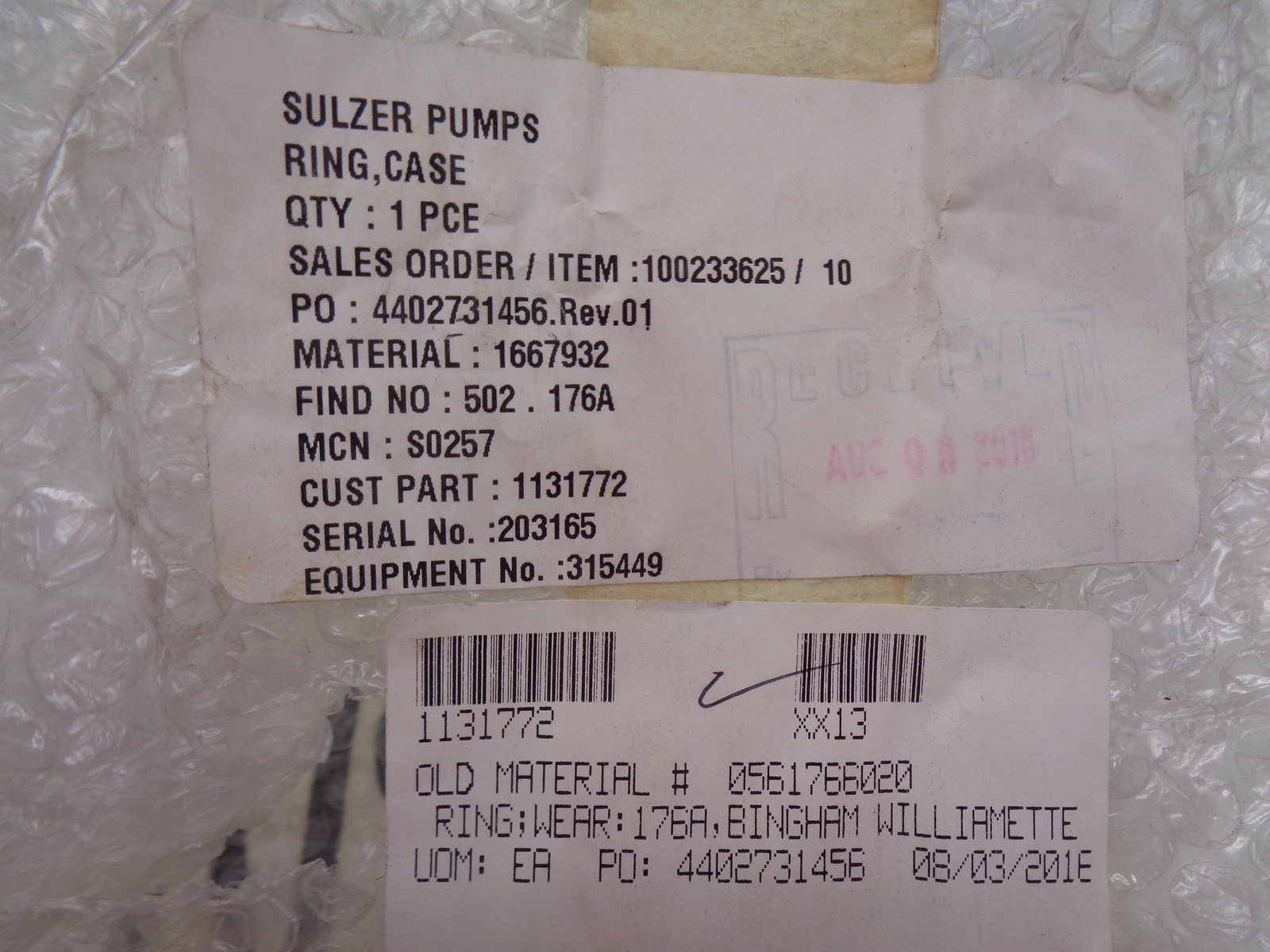 SULZER PUMPS 1667932 CASE RING NSNP