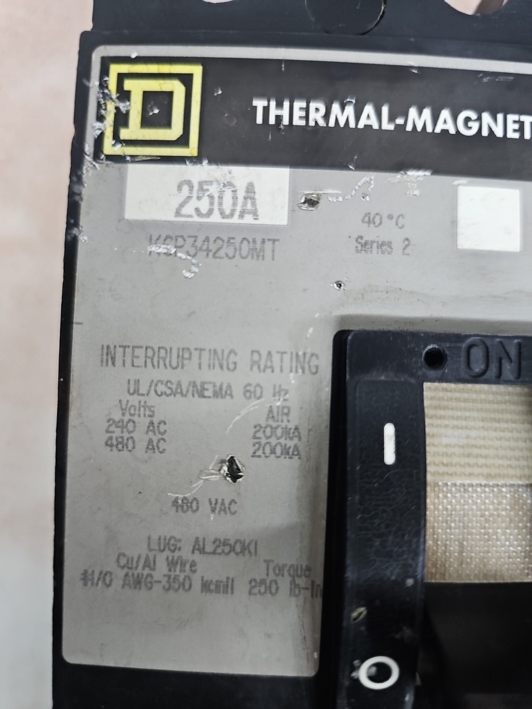 SQUARE D KCP34250MT SER 2 THERMAL-MAGNETIC CIRCUIT BREAKER 250AMP
