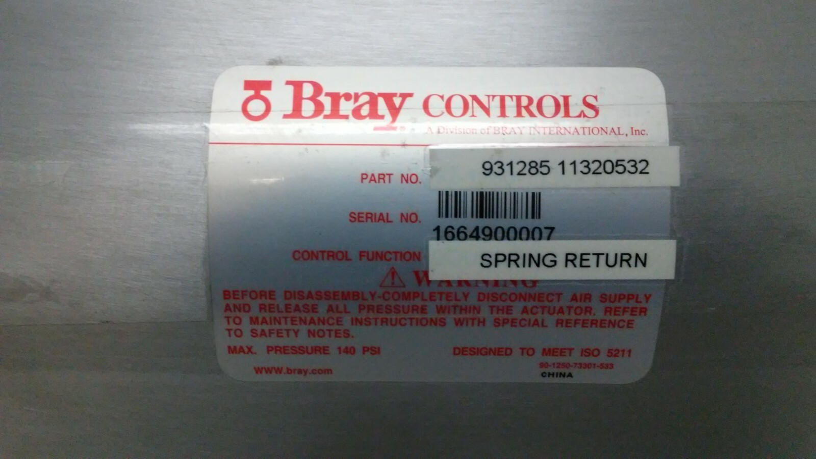 NEW OLD STOCK! BRAY CONTROLS ACTUATOR AND 6″ BUTTERFLY VALVE 931285-11320532
