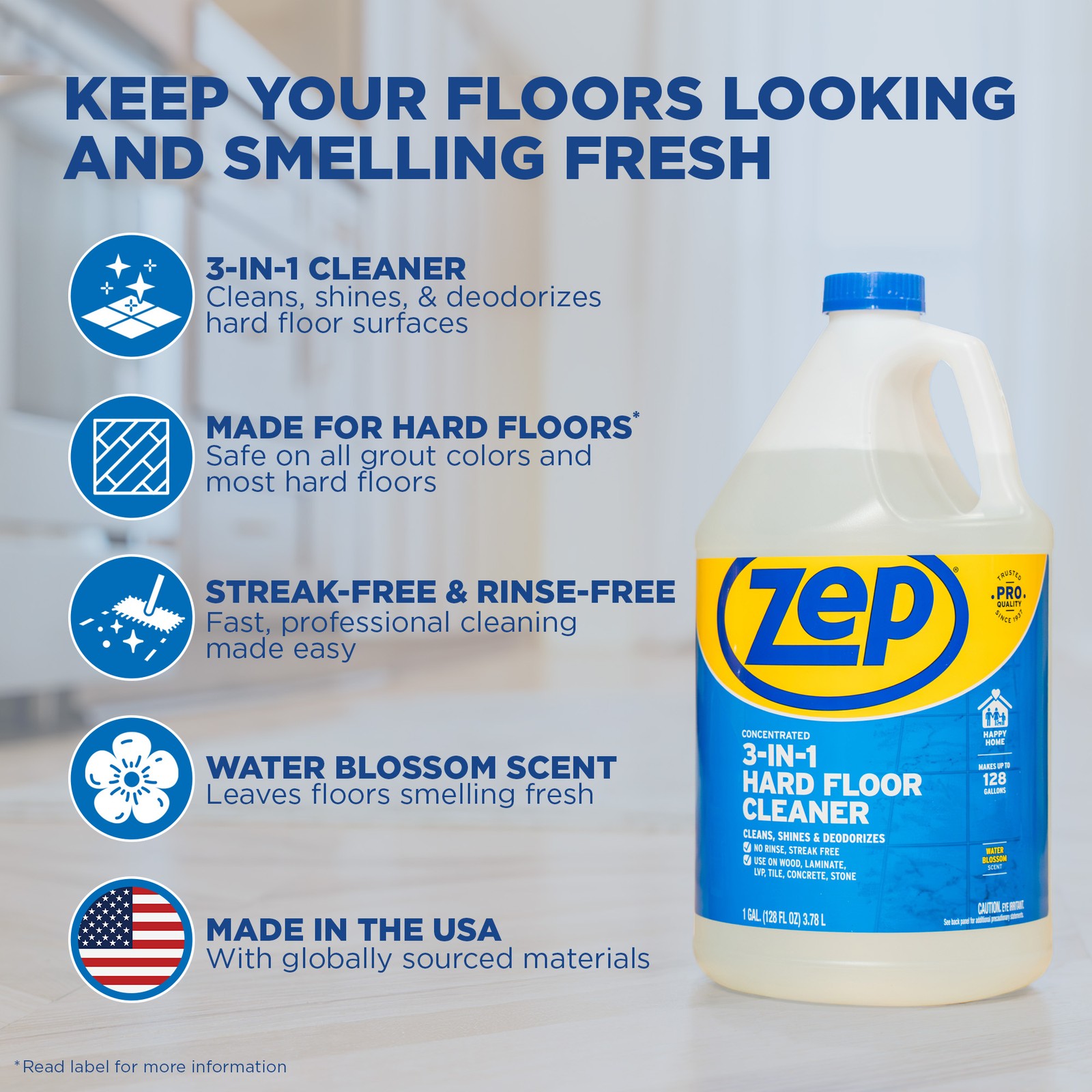 Zep 3-in-1 Hard Floor Cleaner – 1 Gallon