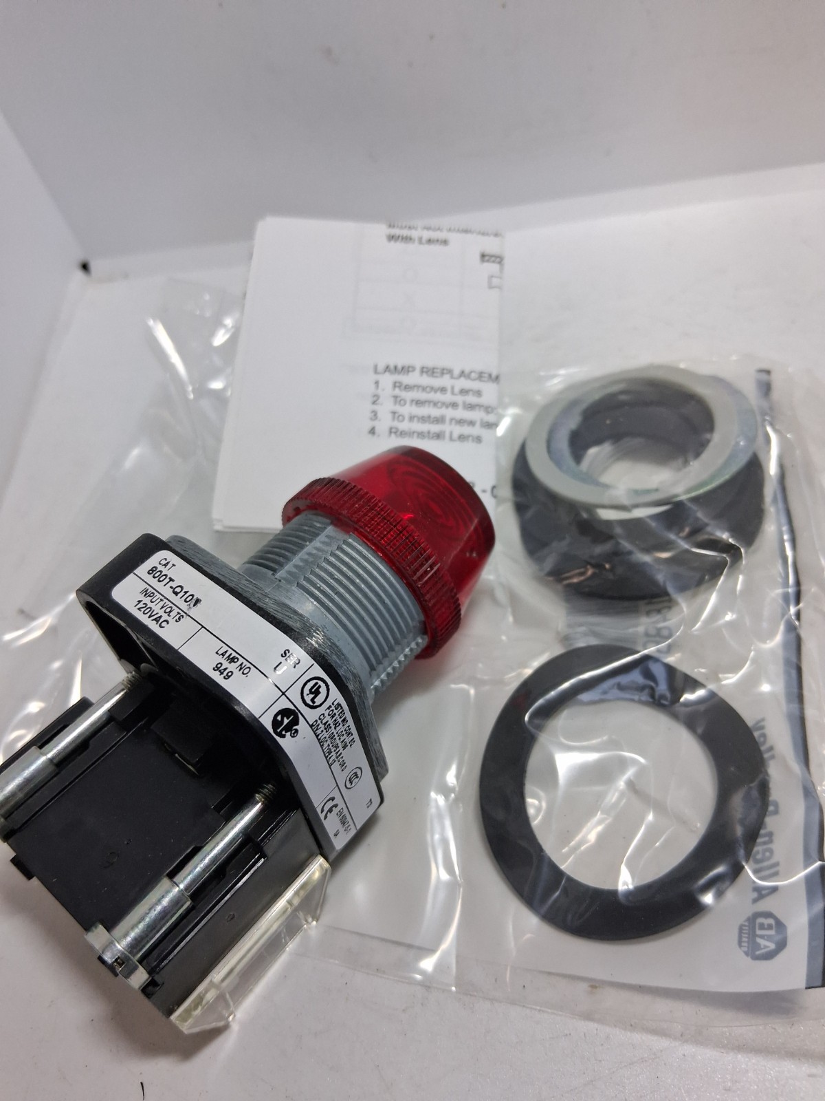 ALLEN BRADLEY 800T-Q10R PILOT LIGHT RED 120V 120VAC/DC SERIES U NNB