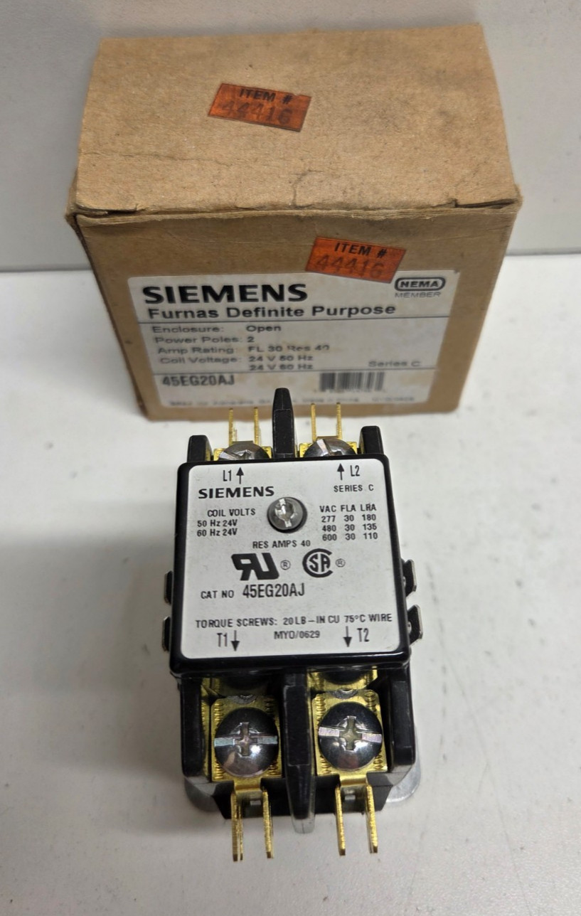 NEW IN BOX! SIEMENS 2-POLE 24V COIL DEFINITE PURPOSE CONTACTOR 45EG20AJ