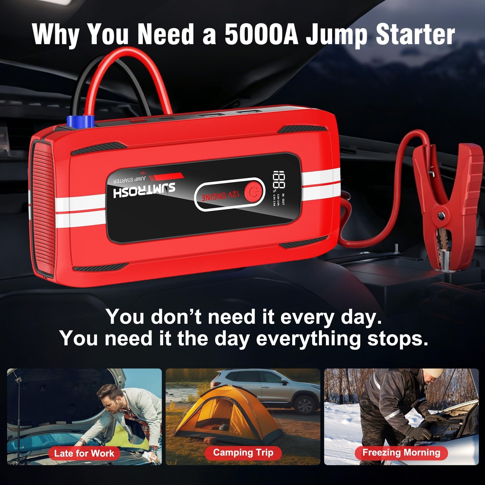 Jump Starter 5000A Peak, Jump Box 12V Battery Jumper Starter Portable, Jump P…