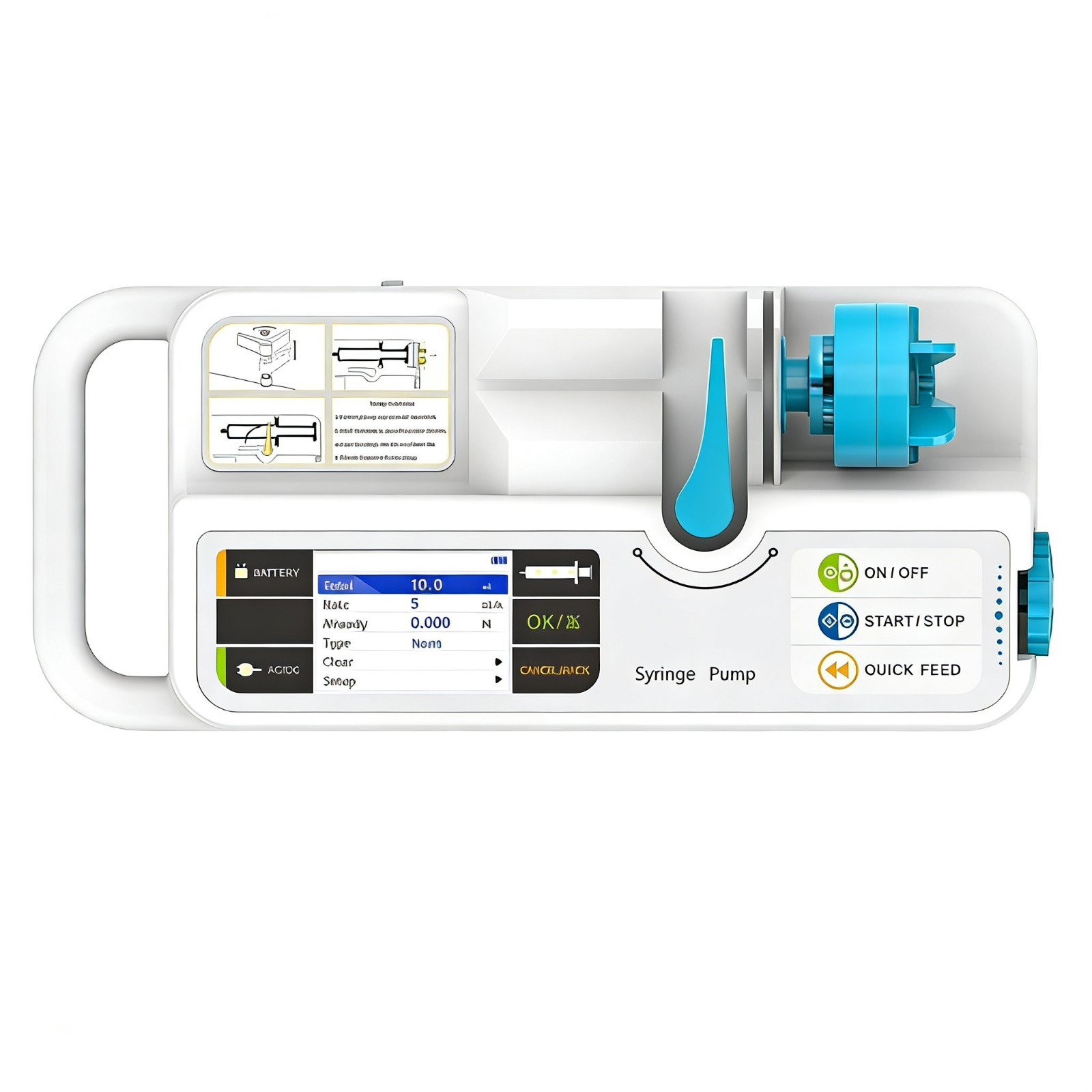 Medical Syringe Pump with 2.8″ LCD Display, Rechargeable Battery & KVO Mode