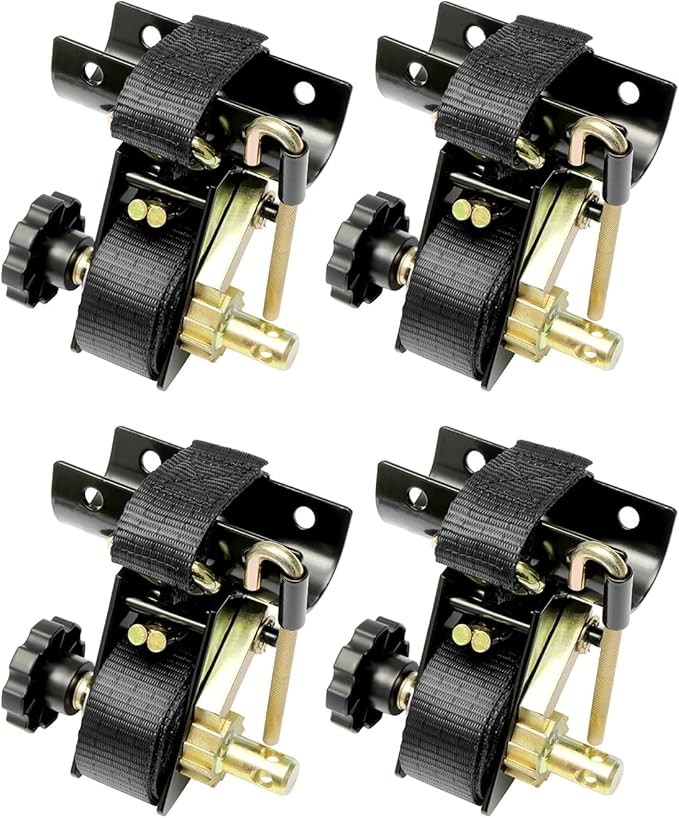 Ladder Rack Ratchet Straps with J-Hook (4PCS), 2″ Black Round Tube Mount, 1.5″