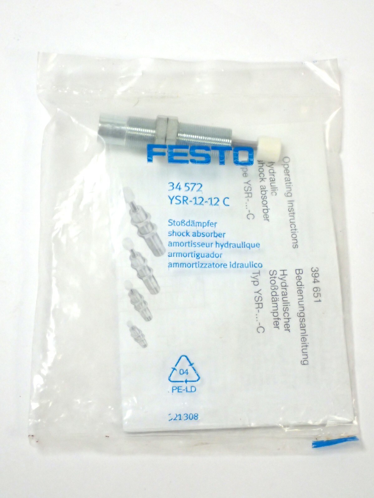 FESTO YSR-12-12C SHOCK ABSORBER 12mm STROKE 12mm BORE, SELF ADJUSTING, NOS!