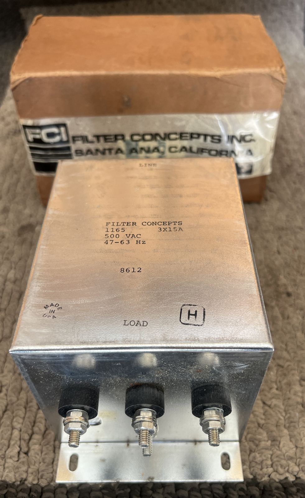 Filter Concepts 1165 EMI Line Filter 500 VAC 3x15A 47-63 HZ New in Box.