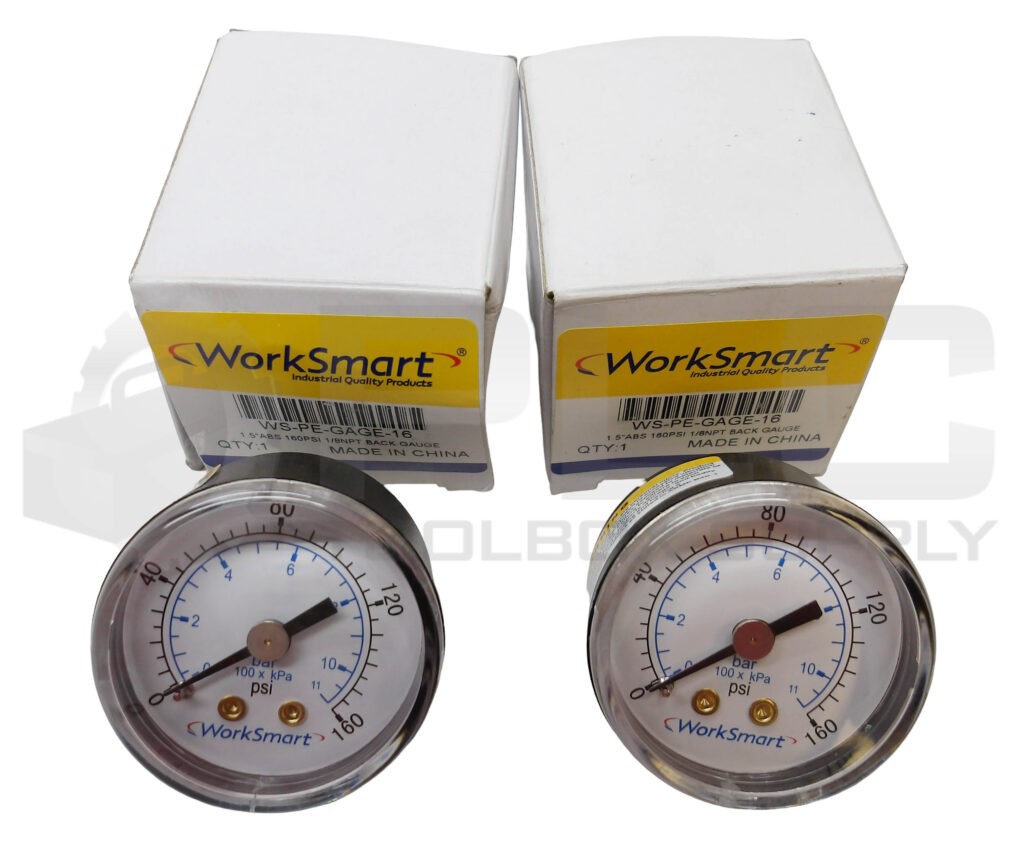 NEW LOT OF 2 WORKSMART WS-PE-GAGE-16 PRESSURE GAUGE 0-160PSI
