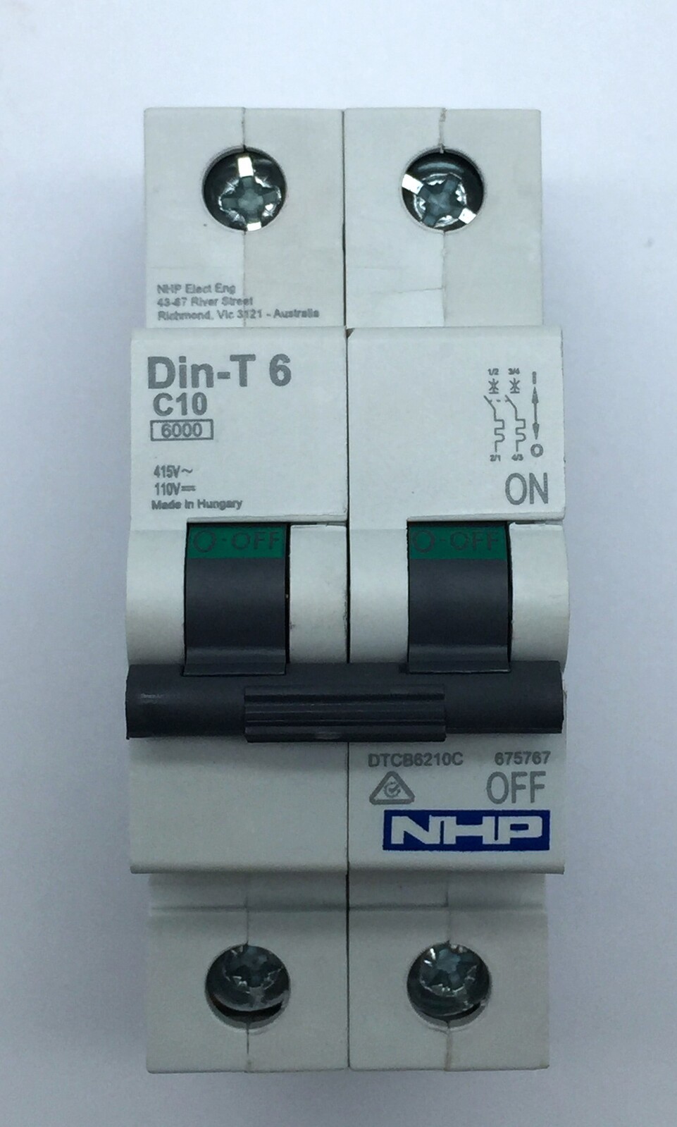 NHP DTCB6210C Miniature Circuit Breaker Din-T6 2P 10A 415VAC 110VDC 6kV  x2