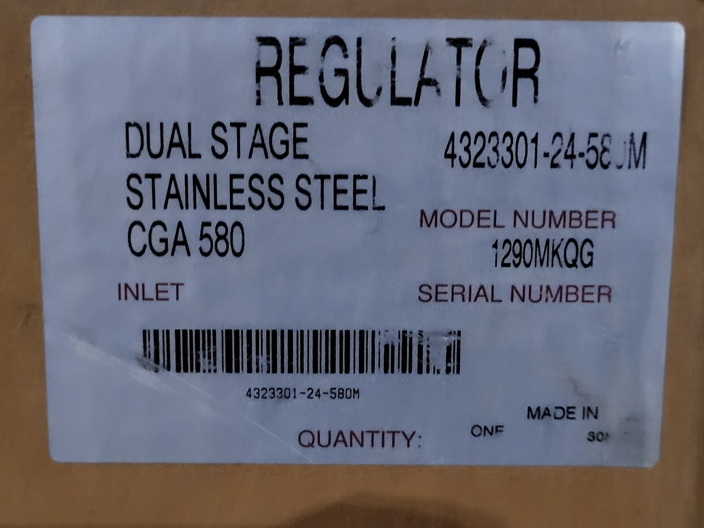 SURPLUS NEW CONCOA 4323301-24-580M 432 Dual Stage Regulator Stainless Steel