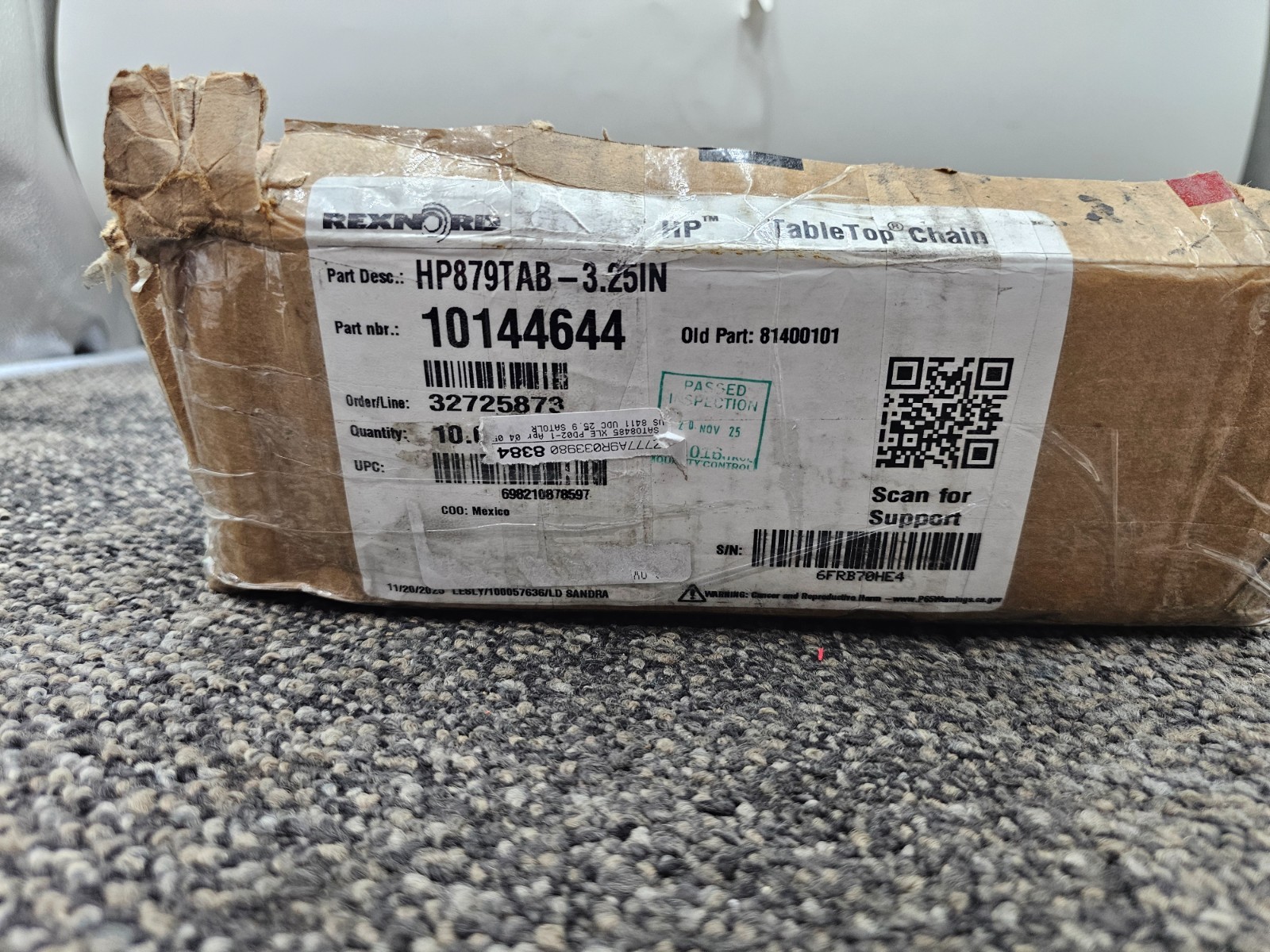 REXNORD 10144644: HP879TAB 3.25 Inch Wide TableTop® Chain 10ft, 1.5″ Pitch
