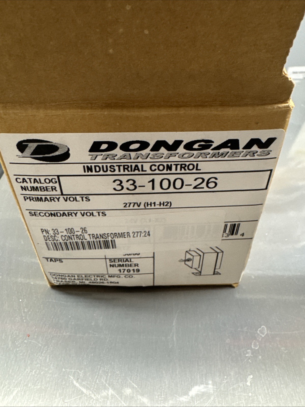 Dongan 33-100-26-U 277X24 100VA NEMA 1 ENC Transformer