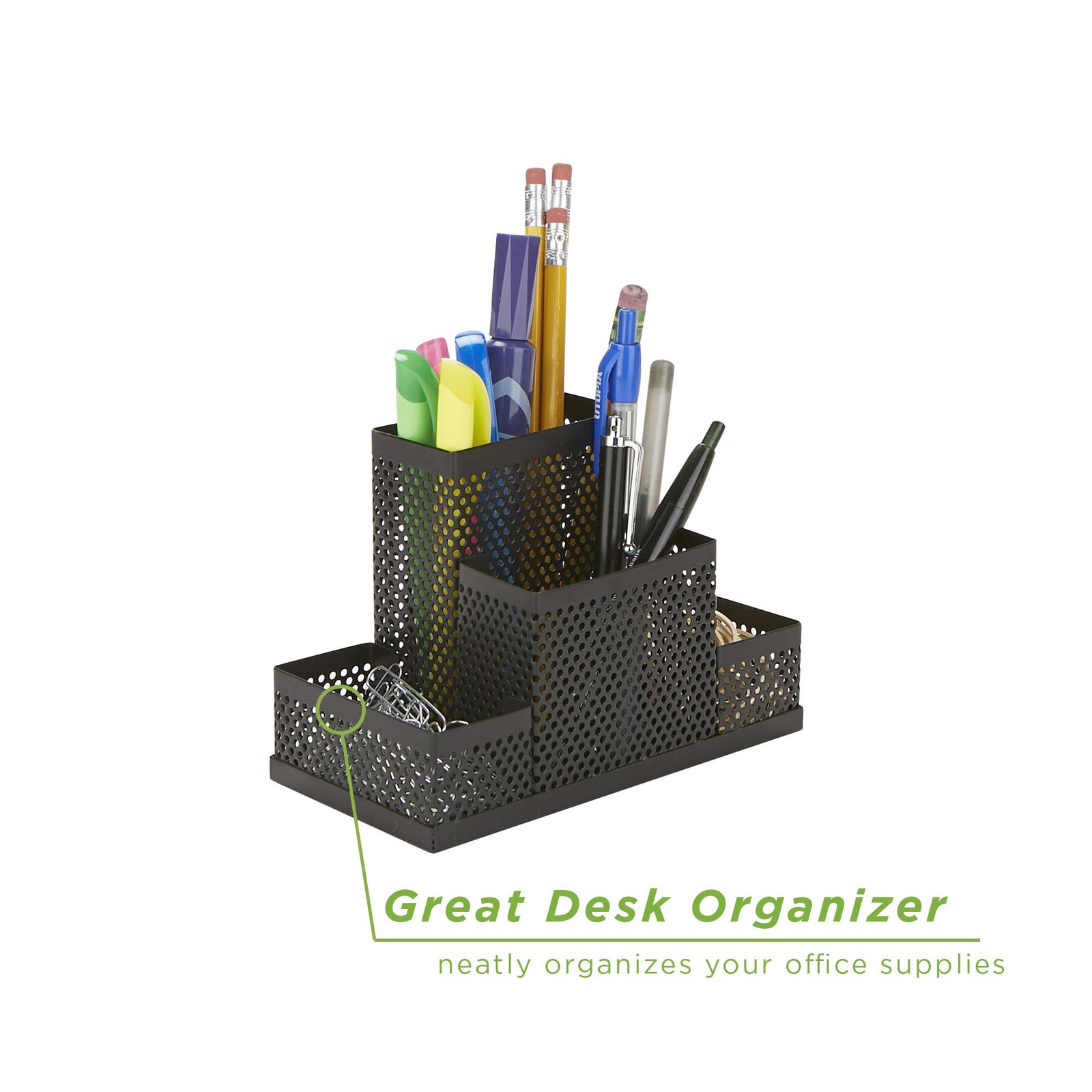 Mind Reader Desk Organizer [4-Compartment, 2-Piece Same Set] – Supplies Black