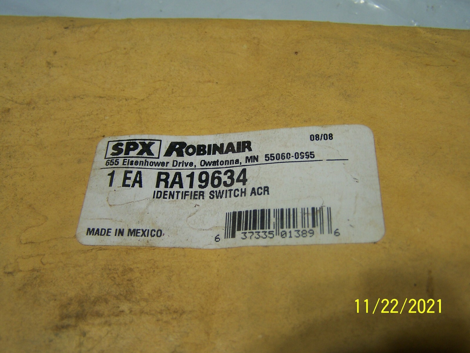 SPX Robinair RA19634 Identifier Switch ACR 2000 Recovery Recycling Equipment