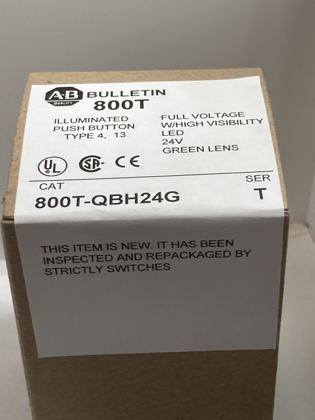 ALLEN BRADLEY 800T-QBH24G PUSHBUTTON ILLUMINATED LED GREEN 1NO/1NC 24V SER T NNB