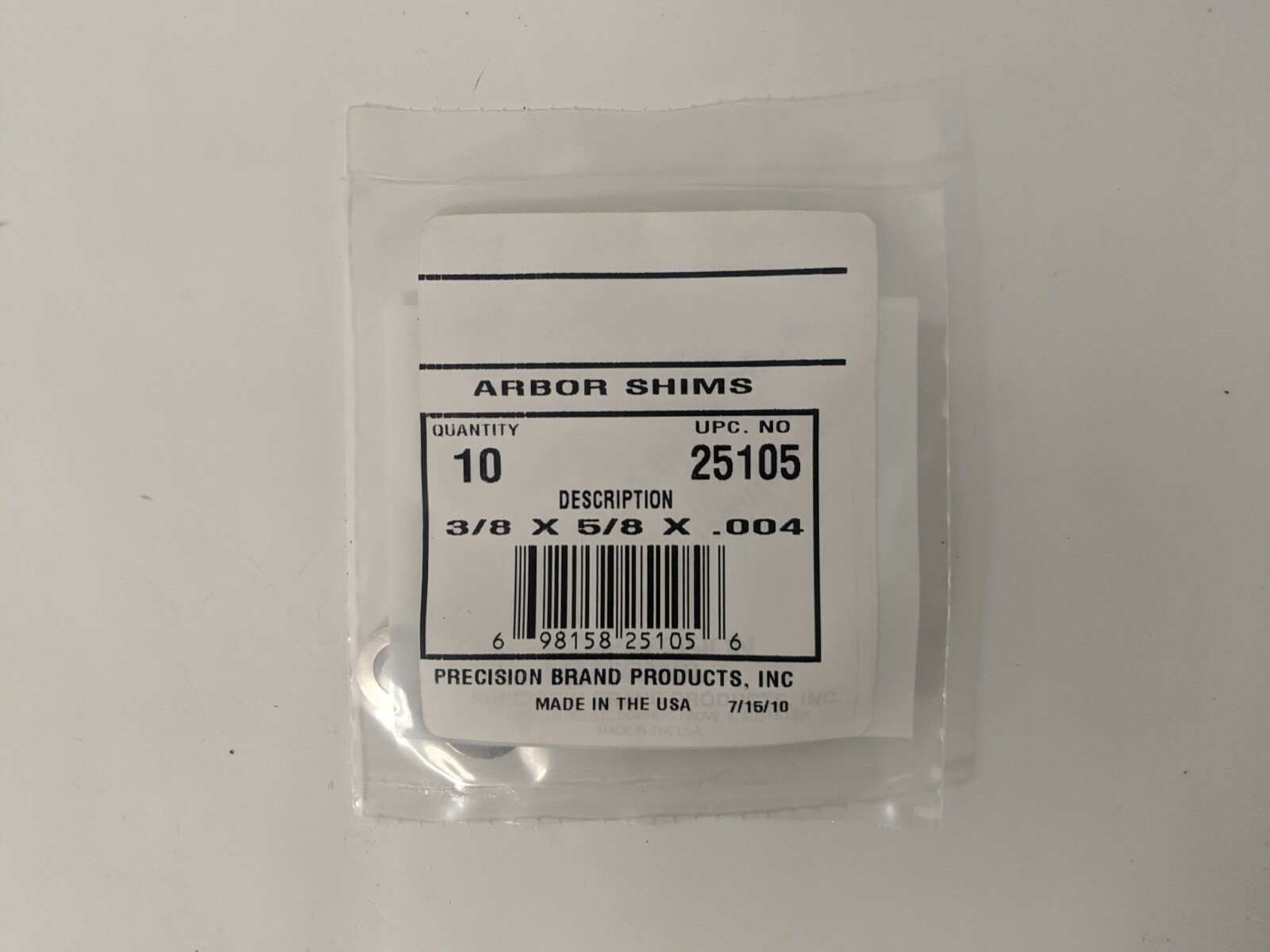 Arbor Shims 25105, .004”