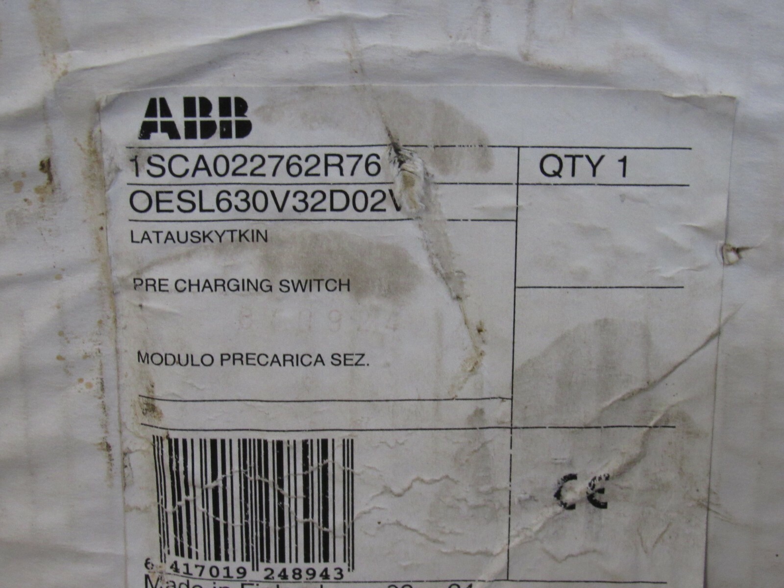 ABB OESL 630V32D02V1 PRE CHARGING FUSIBLE DISCONNECT SWITCH 1000V 600A