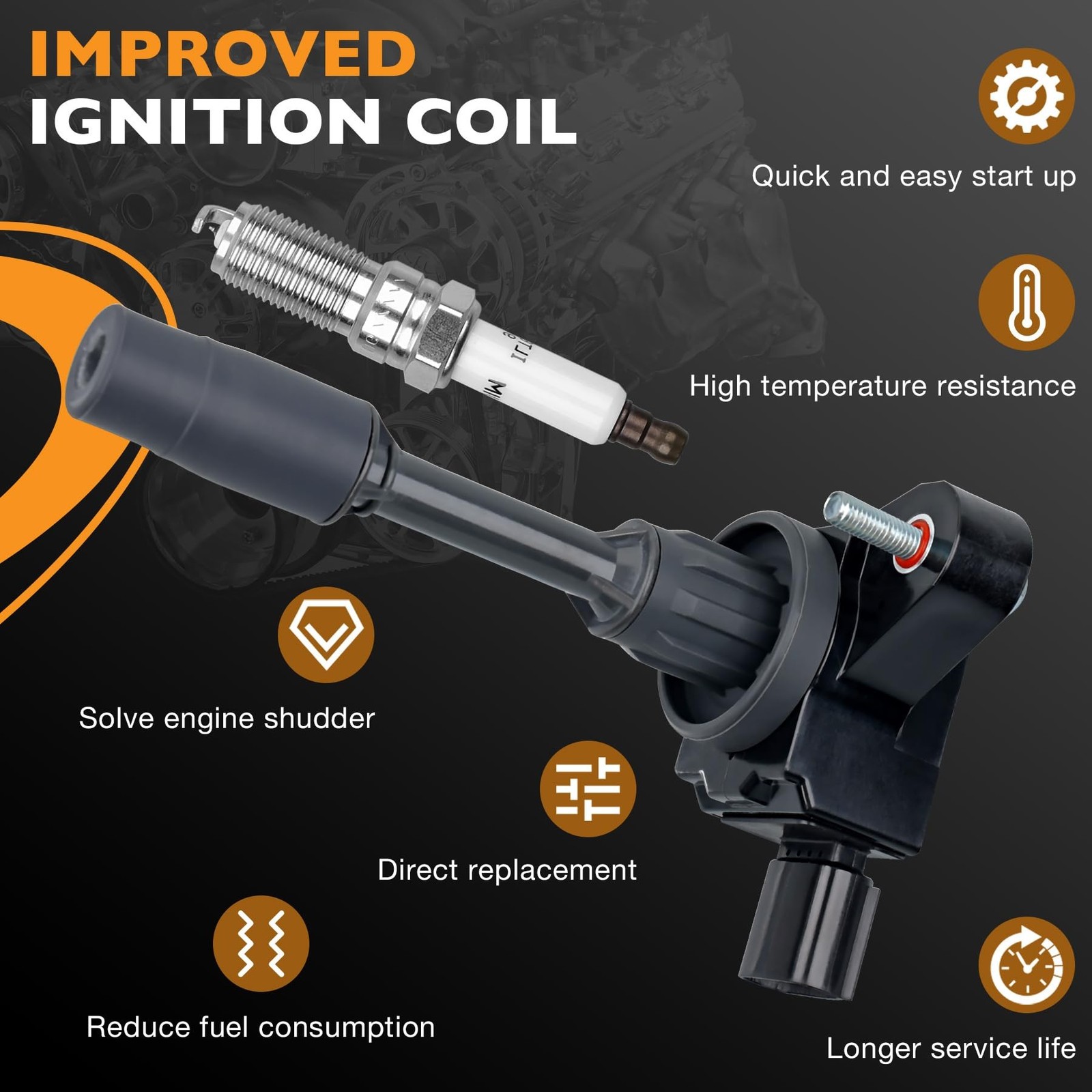HQPASFY Ignition Coil Pack UF680 & Iridium Spark Plugs Set of 4 Compatible wi…