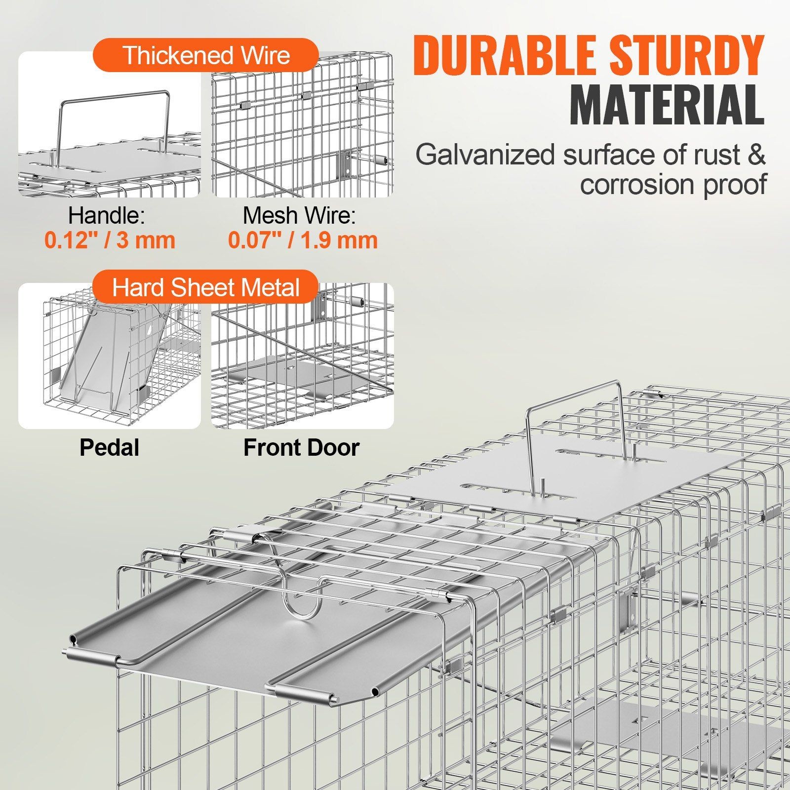 Live Animal Trap 24in, Galvanized Iron, Collapsible with Carry Handle