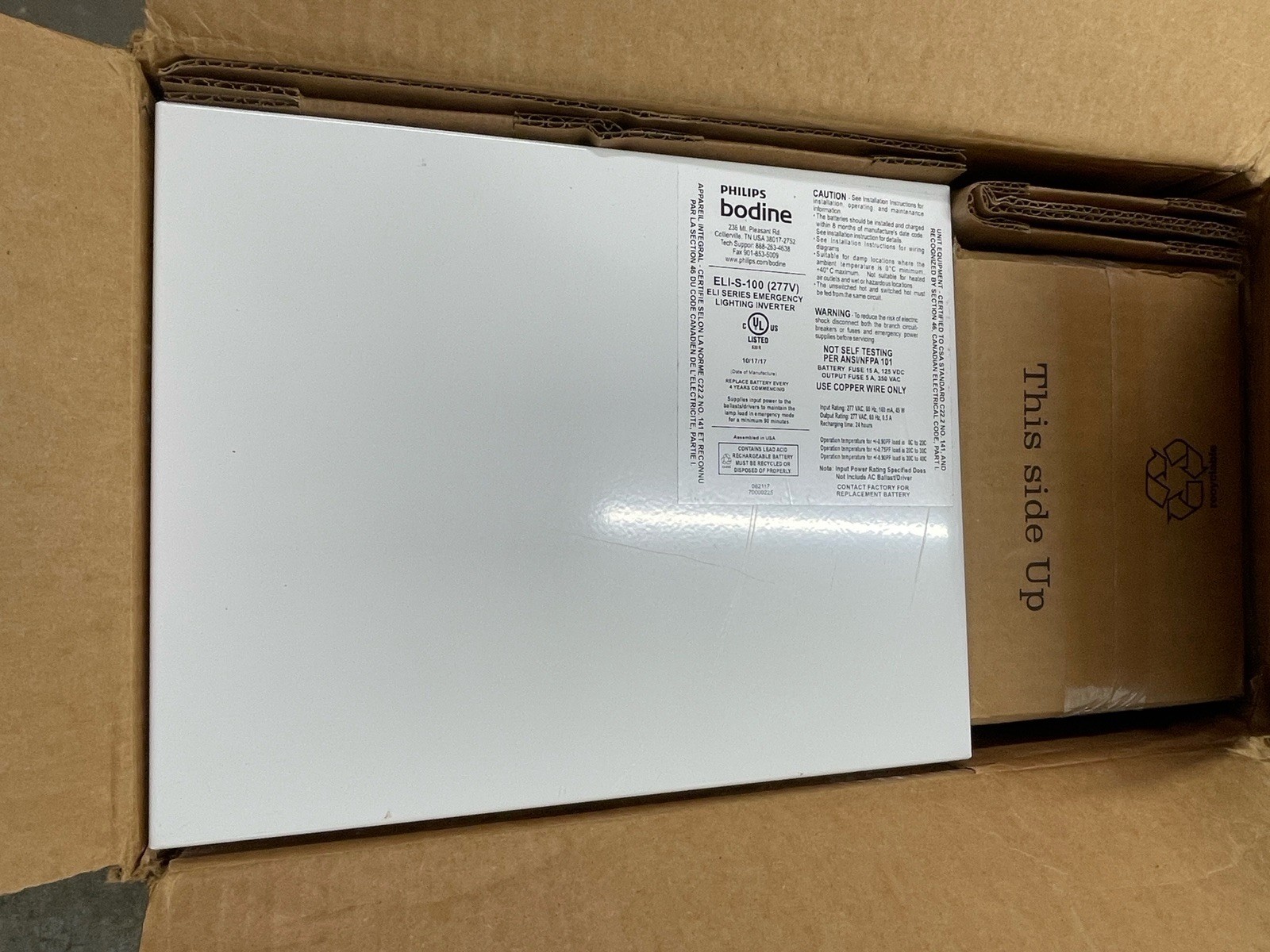 Phillips Bodine ELI-S-100-277V EM Lighting Inverter Open Box New w/ Battery