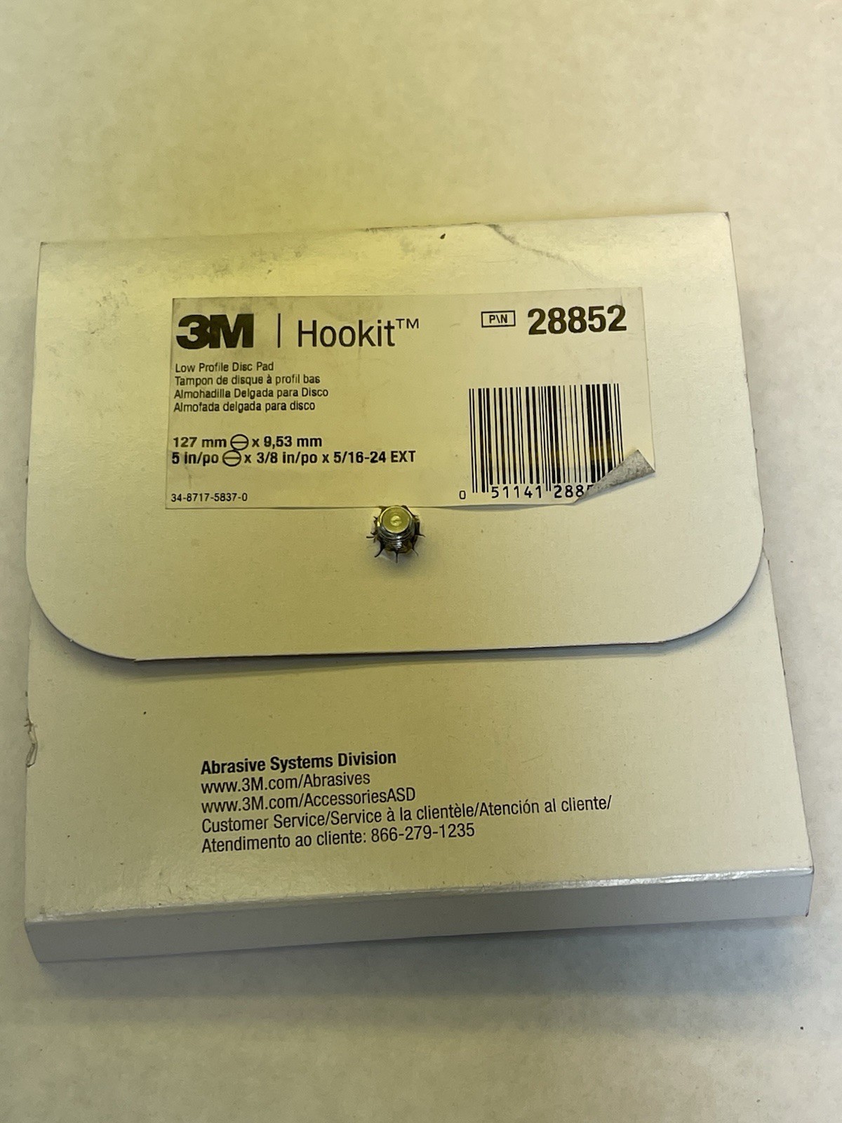 3M Hookit Low Profile Disc Pad 28852, 5 in x 3/8 in x 5/16-24 Exte (26A81)