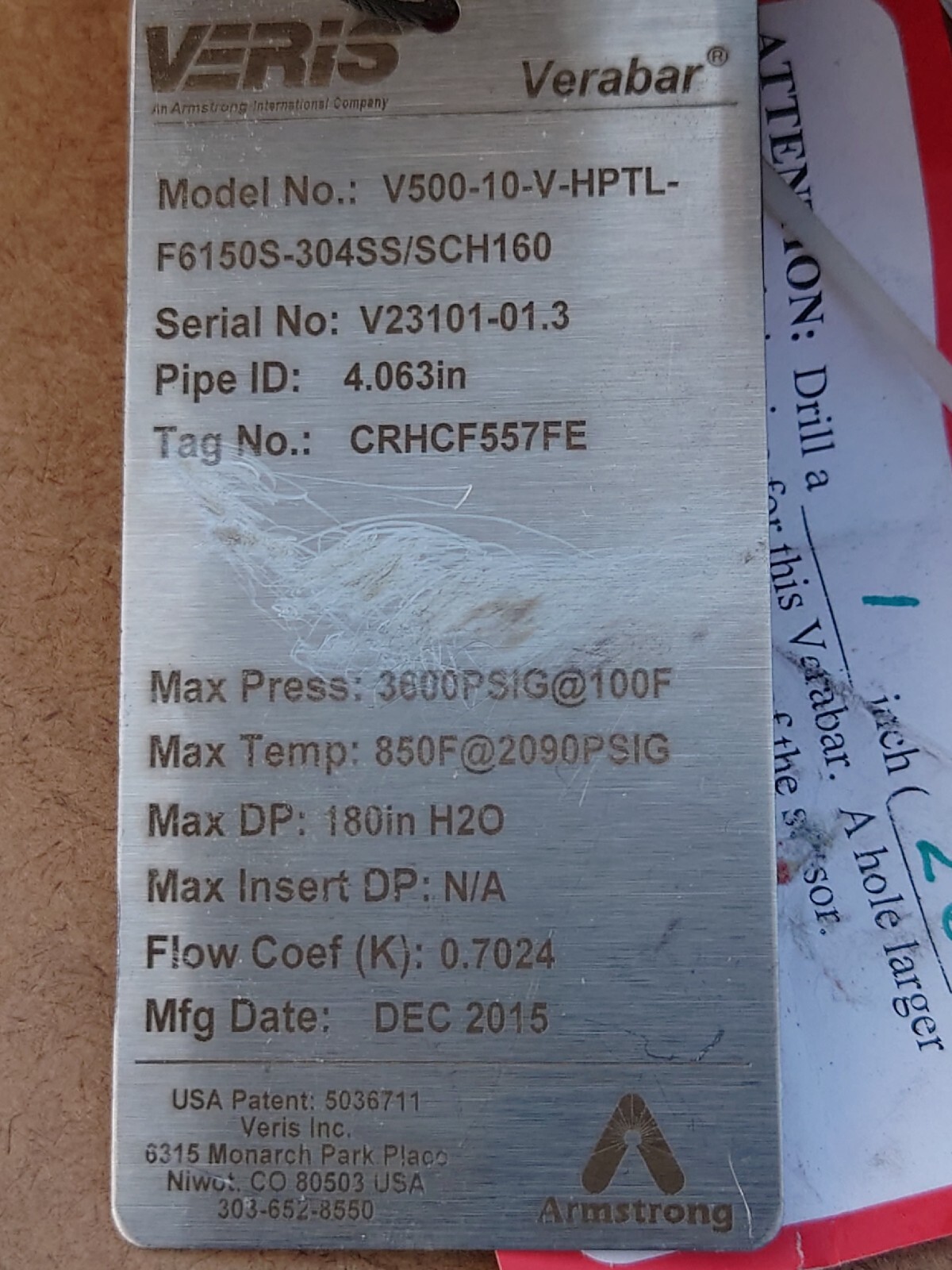 VERIS VERABAR V500-10-V-HPTL-F6150S FLOW MEASUREMENT