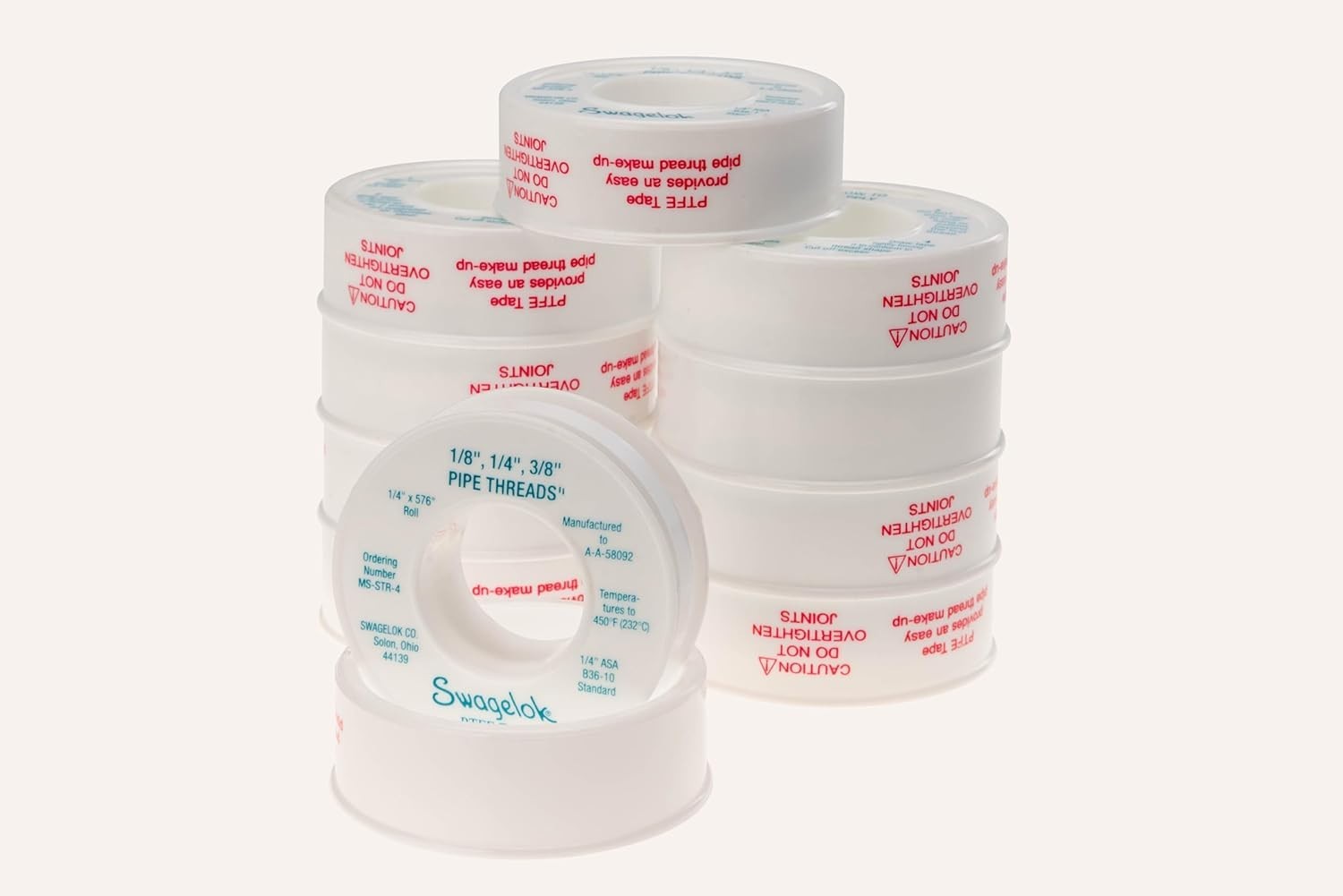 MS-STR-4 Swagelok PTFE Tape Thread Sealant 1/4 in x 576 in 10-Pack 450F NPT
