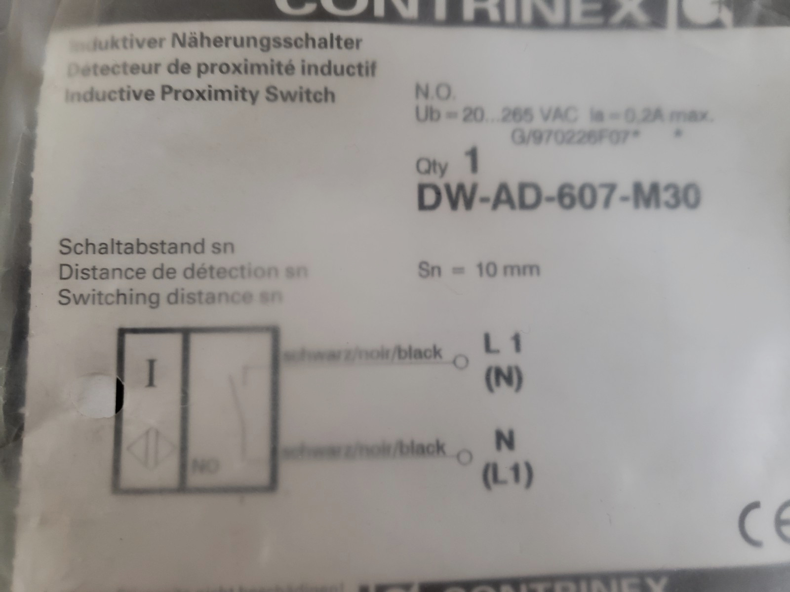 CONTRINEX DW-AD-607-M30 INDUCTIVE SENSOR AC/DC 2 WIRE 20-250V NIB