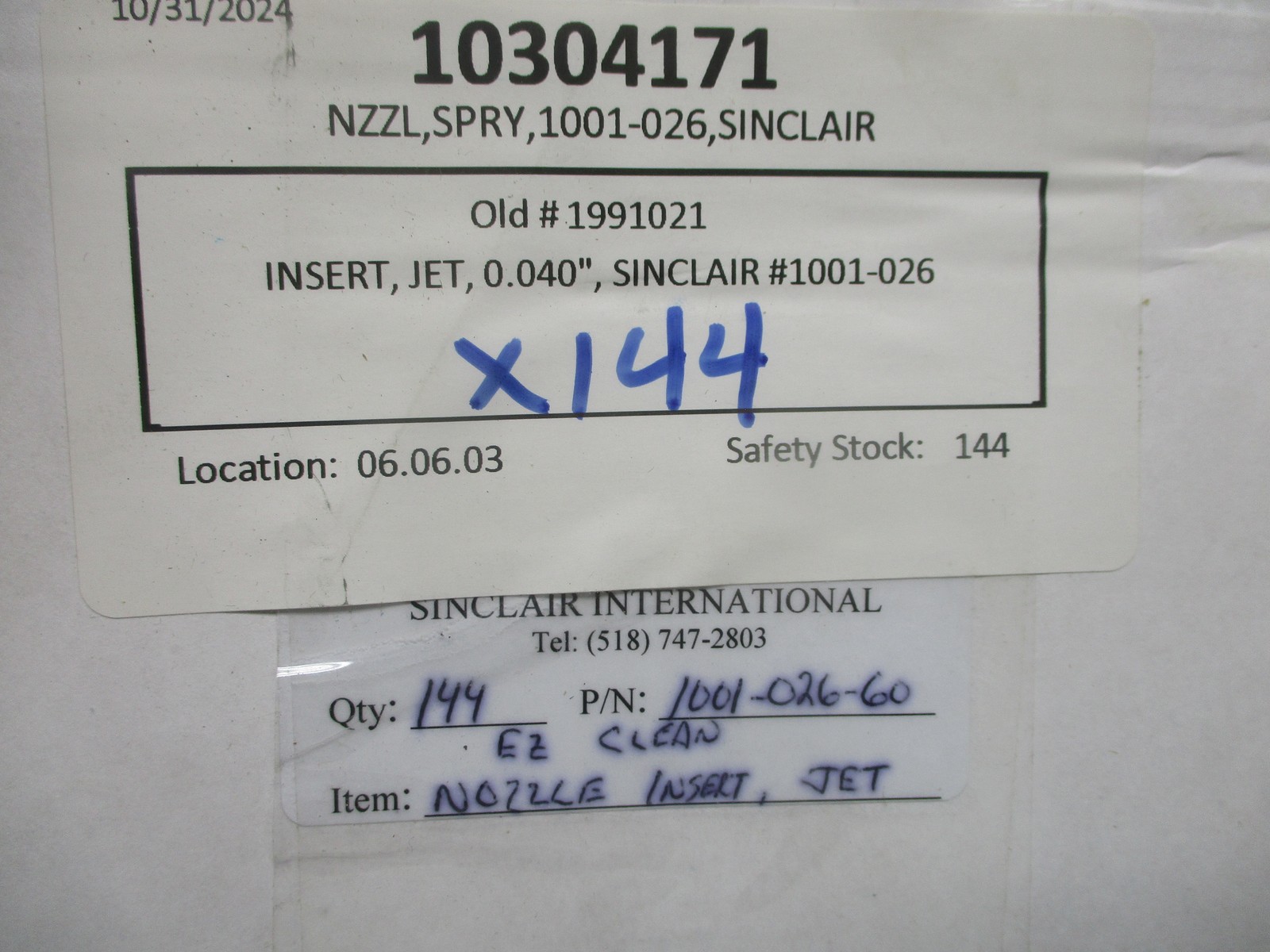 SINCLAIR 1001-026-60 NOZZLE INSERT LOT OF 144 NSNP