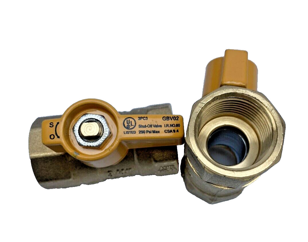 LOT OF 2, GBV02, SHUTT-OFF BRASS VALVE, LPG BALL VALVE 3/4 FNPT 175G