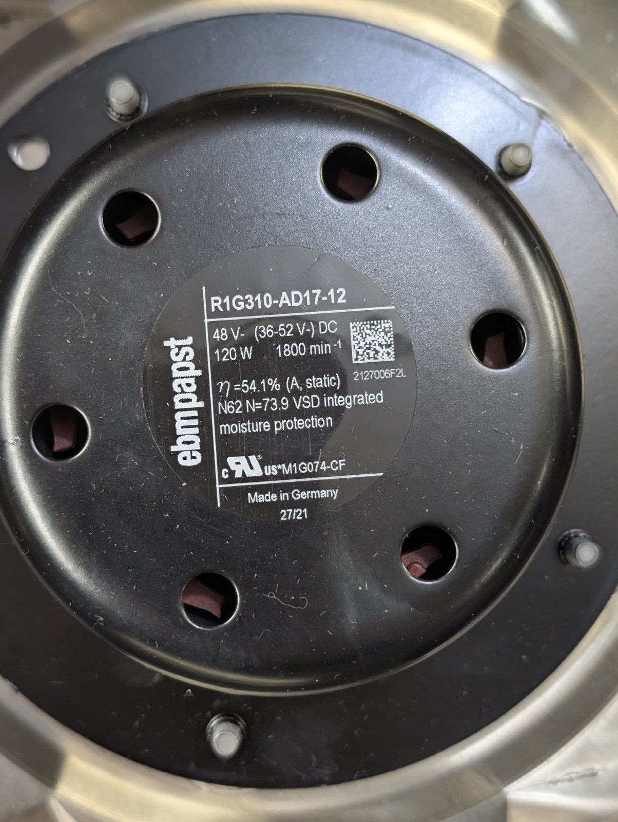 ebm-papst R1G310-AD17-12 EC Centrifugal Motorized Impeller 48VDC 120W 1800RPM
