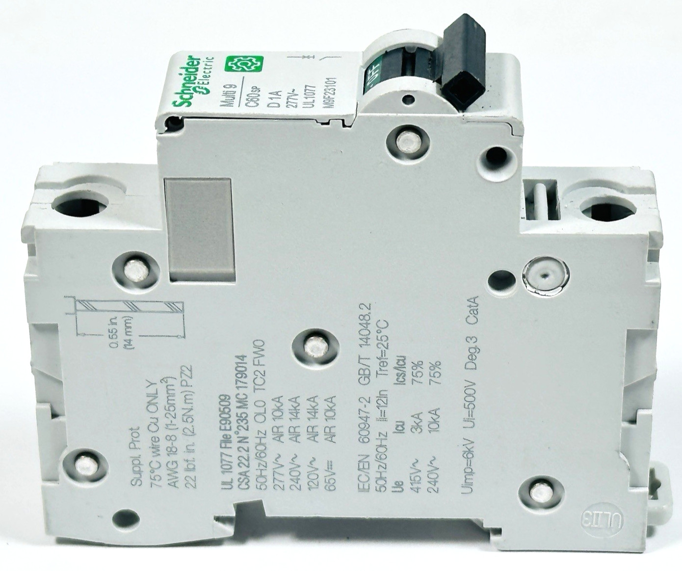 Schneider Electric M9F23101 Miniature Circuit Breaker Multi 9 C60SP 1P D 1A 277V