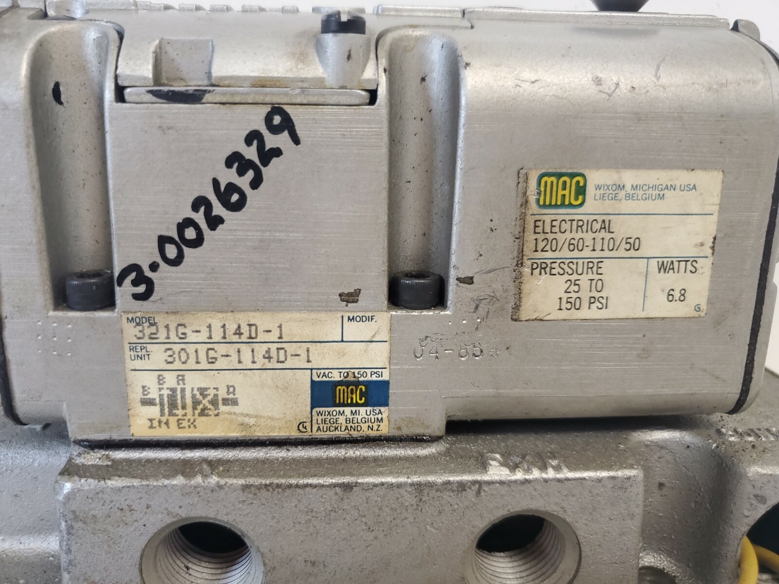 NEW OLD STOCK! MAC 110/120V SOLENOID VALVE 321G-114D-1
