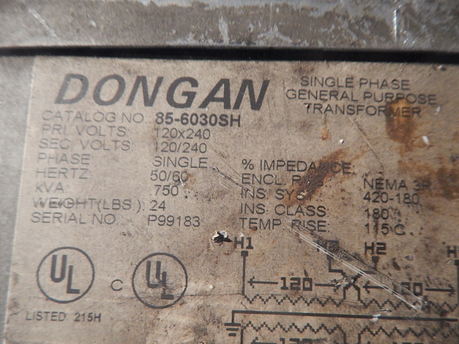 Dongan 85-6030SH P99183 NP5096 Single Phase General Purpose Transformer