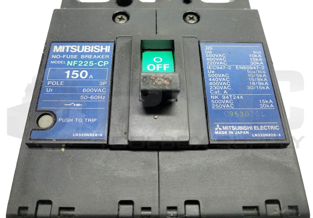 MITSUBISHI NF225-CP NO-FUSE CIRCUIT BREAKER 150AMP 3P 600V, NF225-CP-3P-150A