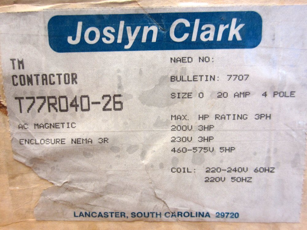Joslyn Clark T77R040-26 TM Contactor T77R04026