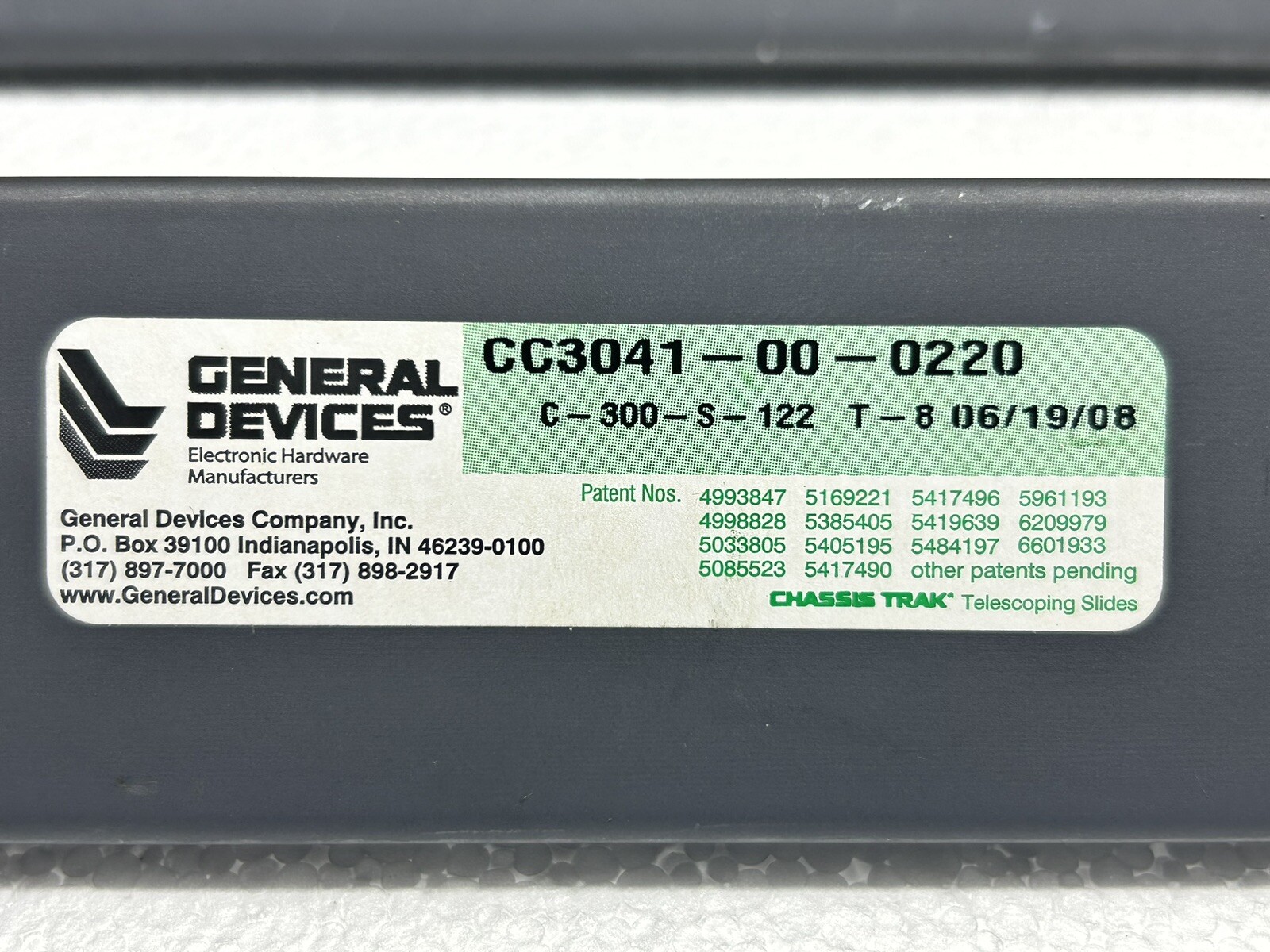 (1-Pair) GENERAL DEVICES CC3041-00-0220 Telescoping Rails_22” + 21” Extension