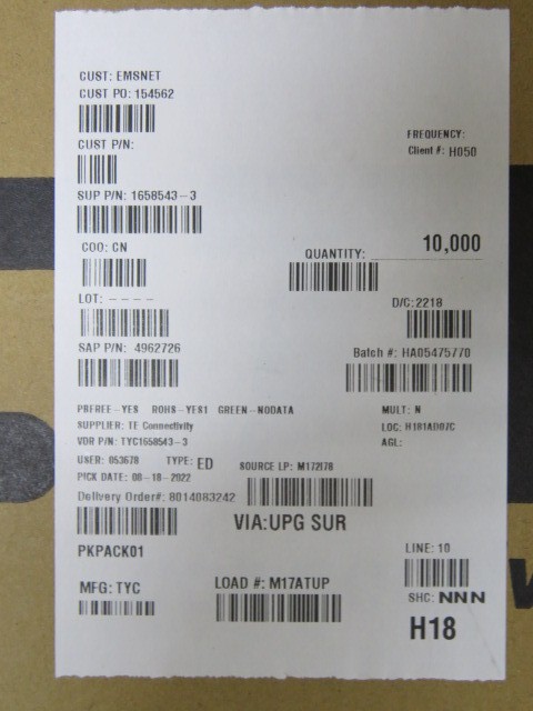 TE 1658543-3 Qty of 100 per Lot Socket Contact Gold Crimp 22-26 AWG Stamped