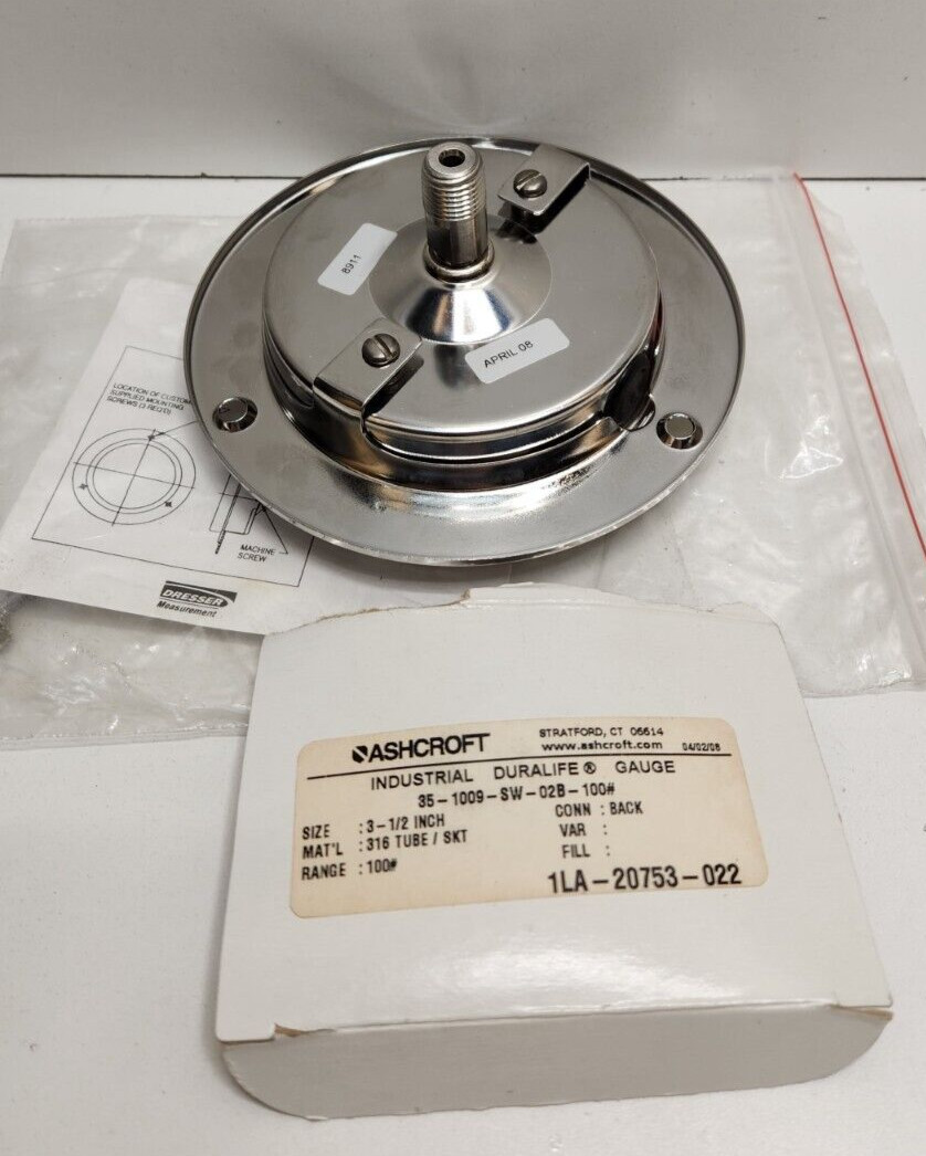 NEW OLD STOCK! ASHCROFT 3-1/2″ 0-100 PSI DURALIFE GUAGE 35-1009-SW-02B-100