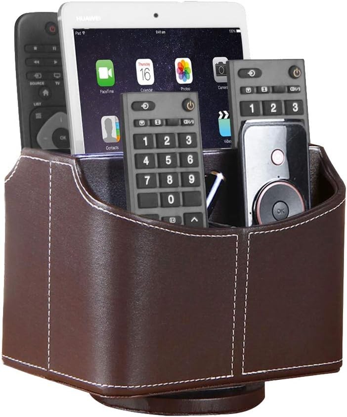 YAPISHI Leather Remote Control Holder, 360 Degree Spinning Desk TV 3# Brown