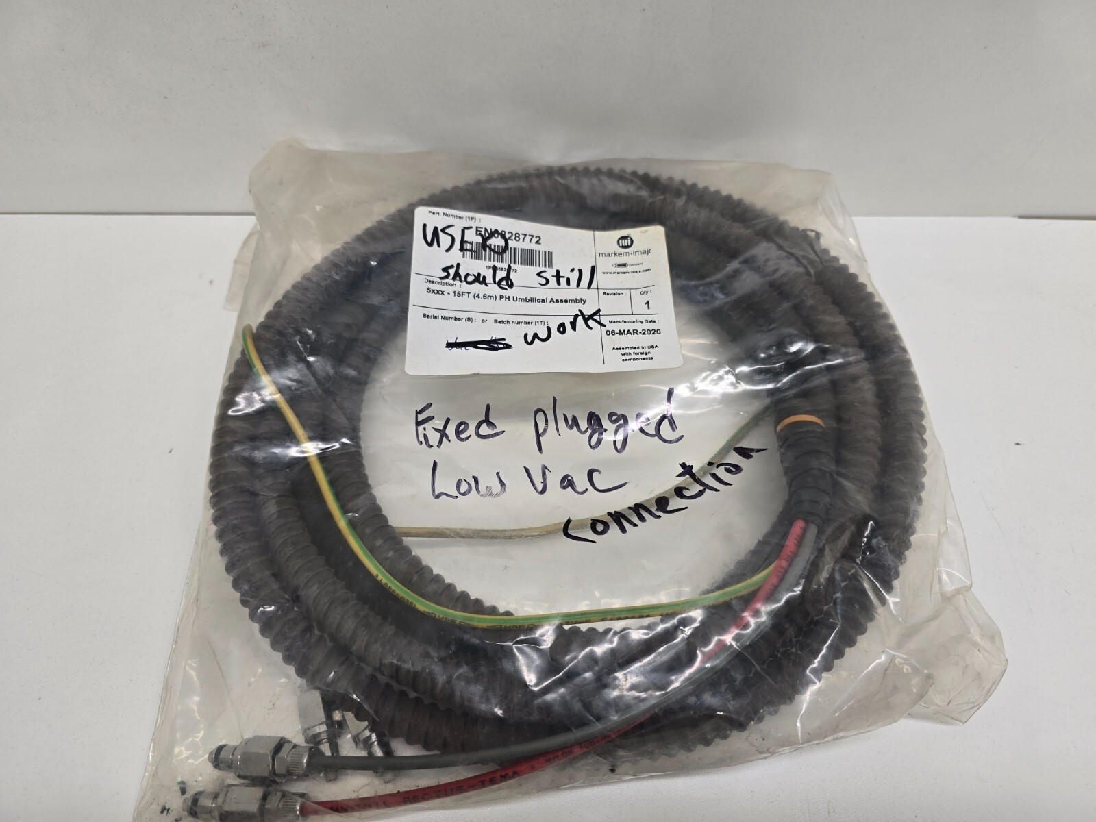GOOD USED! MARKEM IMAJE 5XXX-15FT PH UMBILLCAL ASSEMBLY EN0828772
