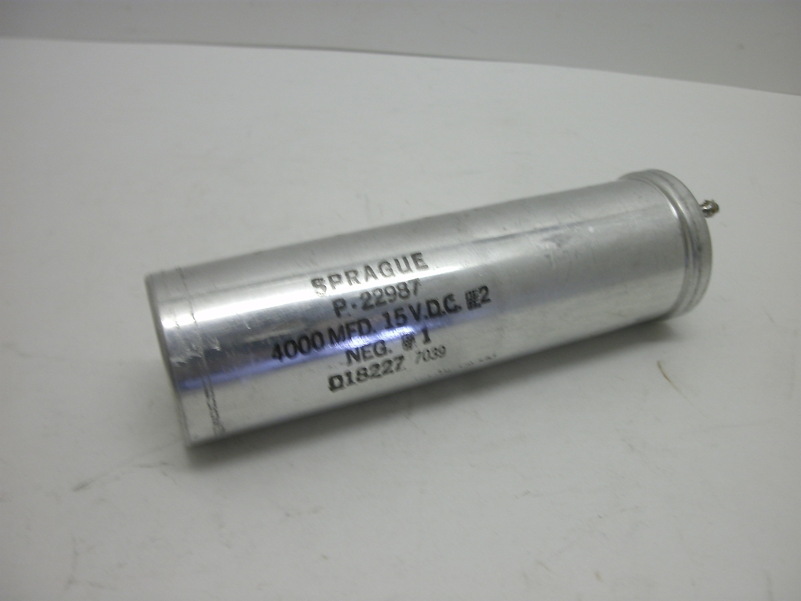 SPRAGUE P-22987 EXTRALYTIC CAPACITOR 4000 MFD 15 V.D.C. # 2 NEG. #1 D18822Z