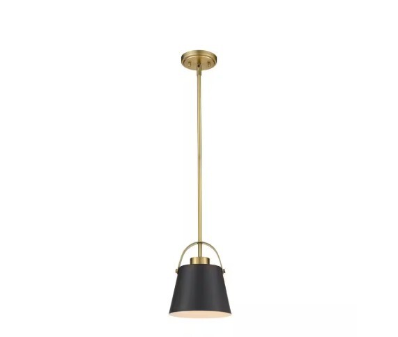 Z-Lite 1-Light Matte Black & Heritage Brass Mini-Pendant Metal Shade