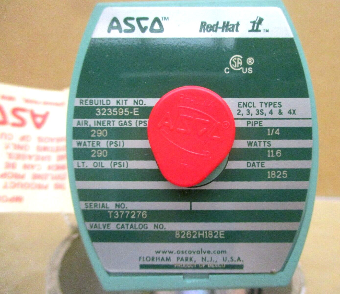 ASCO Red-Hat Valve 8262H182E 24 DC 290 PSI 1/4 Pipe 11.6 Watts 48755LIN