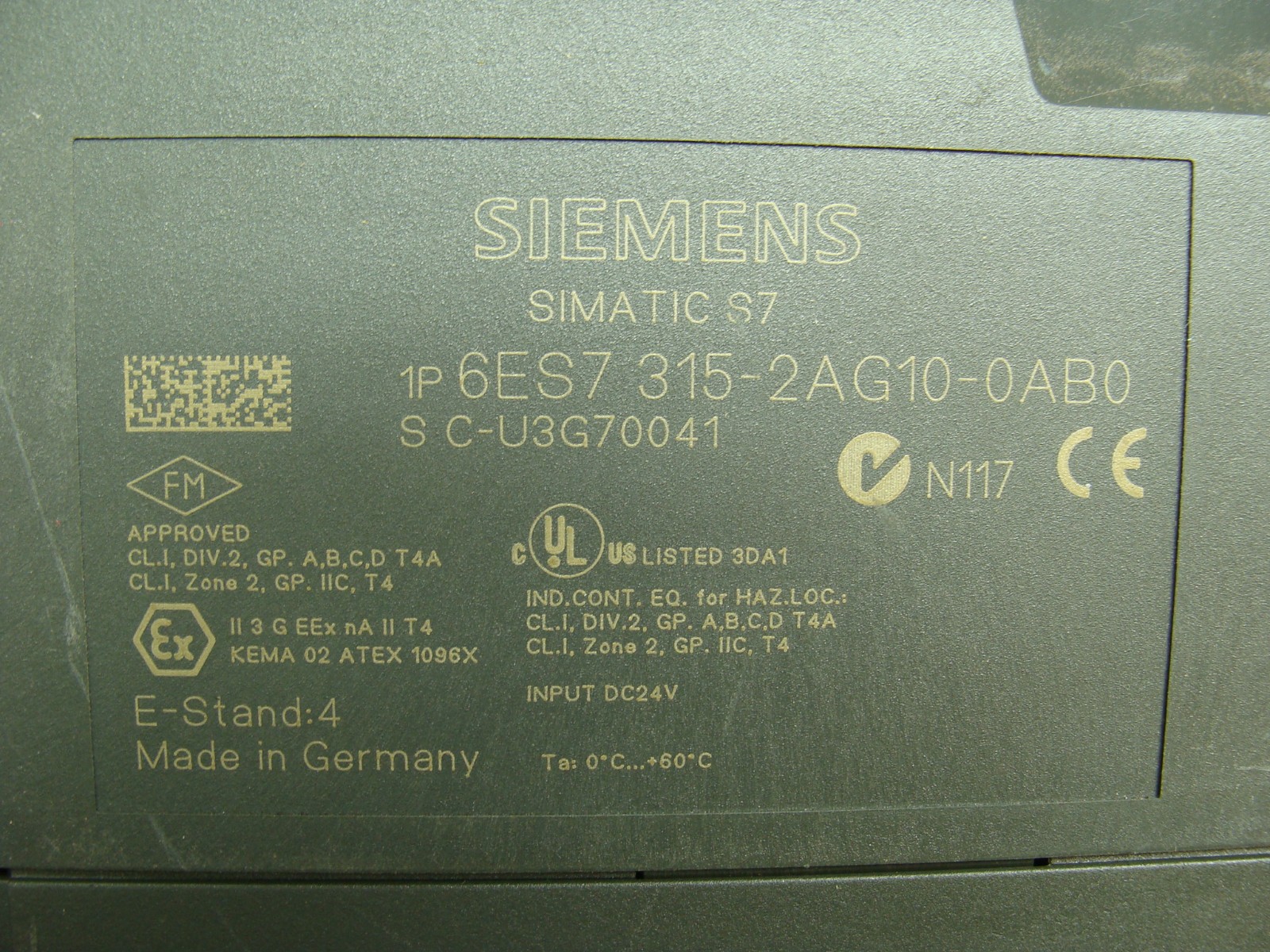 SIEMENS SIMATIC S7-300 PROCESSOR/CONTROLLER 6ES7 315-2AG10-0AB0 CPU315-2DP