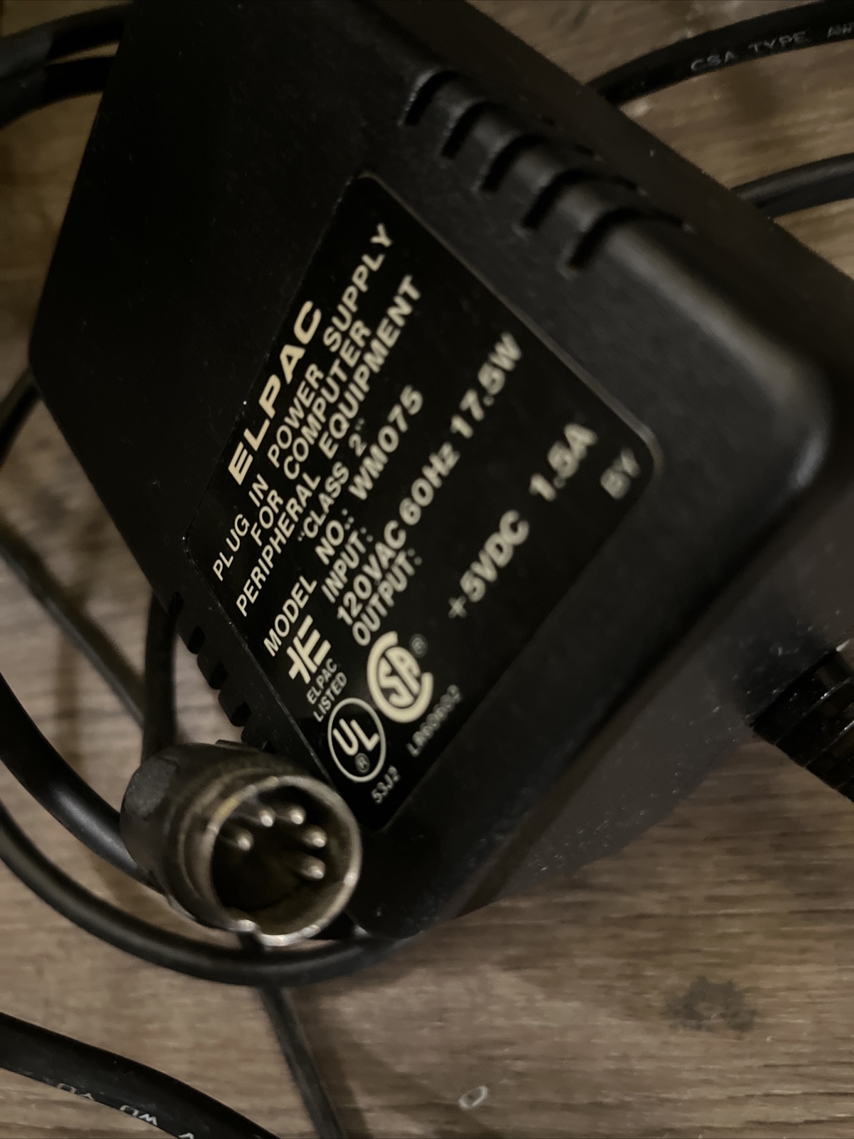Elpac Class 2 Power Supply – Model NO: WM075 – Input: 120VAC 60Hz 17.5W